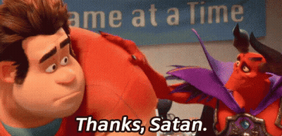 Two Cartoon Characters One Saying Thanks Satan GIF