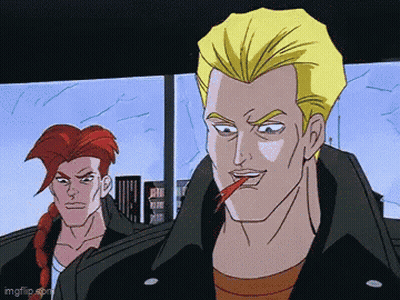Two Cartoon Characters One With Snake In Mouth GIF