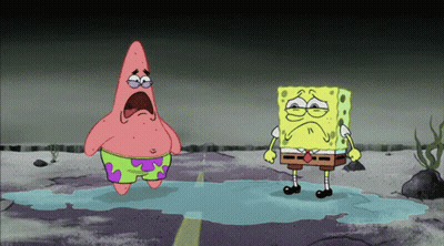 Two Cartoon Characters Patrick And Spongebob Are Standing In A Puddle Of Water GIF