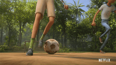 Two Cartoon Characters Playing Soccer With Netflix Logo GIF