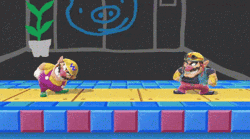 Two Cartoon Characters Playing Video Game With Pig Drawing GIF