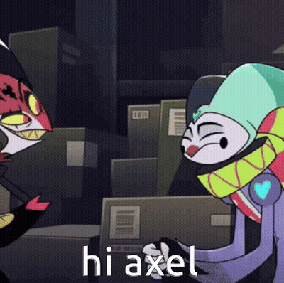 Two Cartoon Characters Saying Hi Axel GIF