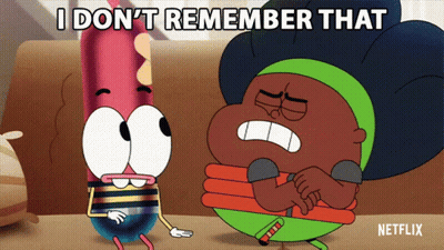 Two Cartoon Characters Saying I Don't Remember That GIF