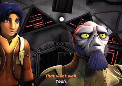 Two Cartoon Characters Saying That Went Well Yeah GIF