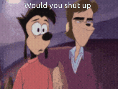 Two Cartoon Characters Saying Would You Shut Up GIF