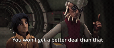 Two Cartoon Characters Saying You Won't Get A Better Deal Than That GIF