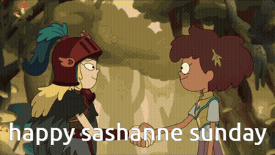 Two Cartoon Characters Shaking Hands And The Words Happy Sashanna Sunday GIF