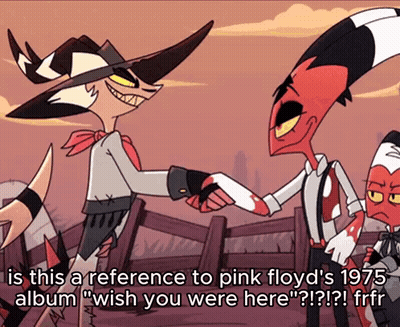 Two Cartoon Characters Shaking Hands With The Caption Is This A Reference To Pink Floyd 'S 1975 Album " Wish You Were He GIF