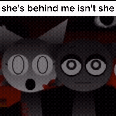 Two Cartoon Characters She's Behind Me Isn't She GIF