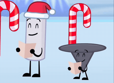 Two Cartoon Characters Singing Christmas Carols In Santa Hats GIF
