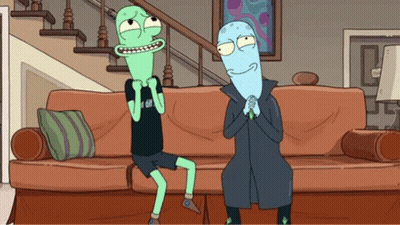 Two Cartoon Characters Sitting On Couch GIF