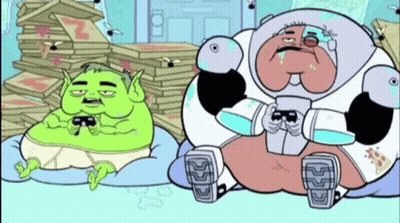 Two Cartoon Characters Sitting One Holding Video Game Controller GIF