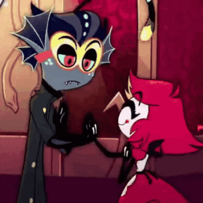 Two Cartoon Characters Standing And Talking GIF