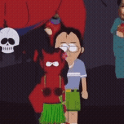 Two Cartoon Characters Standing Beside Skull GIF