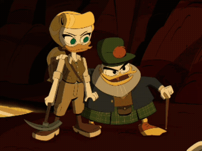 Two Cartoon Characters Standing in a Cave