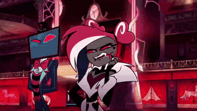 Two Cartoon Characters Standing In Dark Room GIF
