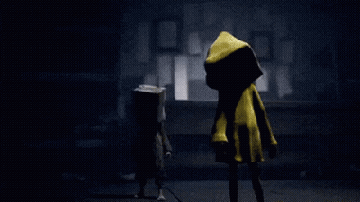 Two Cartoon Characters Standing In Dark GIF