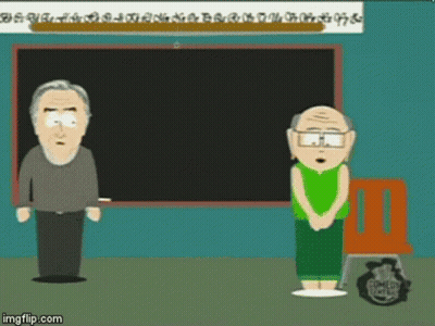 Two Cartoon Characters Standing In Front Of A Blackboard With A Watermark That Says Imgflip.com On It GIF