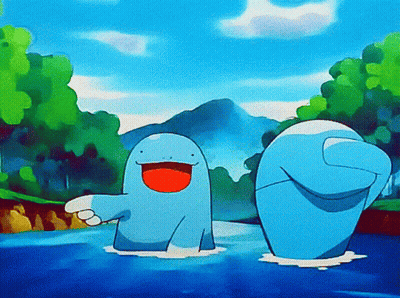 Two Cartoon Characters Standing In Water One With Red Tongue GIF