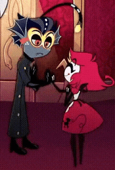 Two Cartoon Characters Standing Next To Each Other GIF