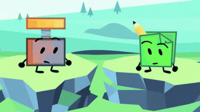 Two Cartoon Characters Standing Next To Each Other On A Rock GIF