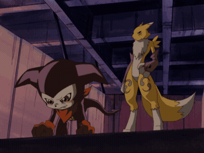 Two Cartoon Characters Standing Next To Each Other One Of Which Has The Letter C On Its Head GIF