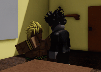 Two Cartoon Characters Standing Next To Each Other GIF