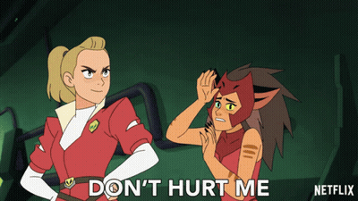 two cartoon characters standing next to each other with the words " don 't hurt me " written on the bottom