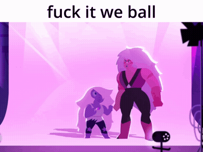 Two Cartoon Characters Standing Next To Each Other With The Words " Fuck It We Ball " Below Them GIF
