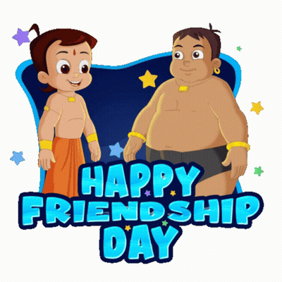 Two Cartoon Characters Standing Next To Each Other With The Words Happy Friendship Day Below Them GIF