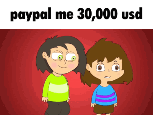 Cartoon Characters Next To Each Other With Paypal Me 30,000 USD GIF