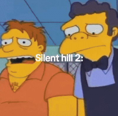 Two Cartoon Characters Standing Next To Each Other With The Words Silent Hill 2 On The Bottom Right GIF