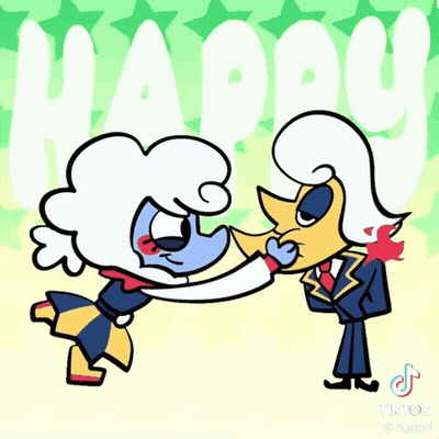 Two Cartoon Characters Standing Next To Happy GIF