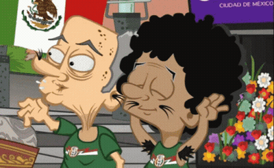 Two Cartoon Characters Standing Next To Sign Ciudad De Mexico GIF