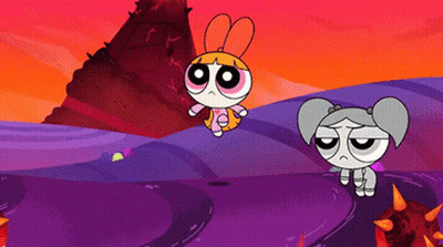 Two Cartoon Characters Standing On Purple Road GIF