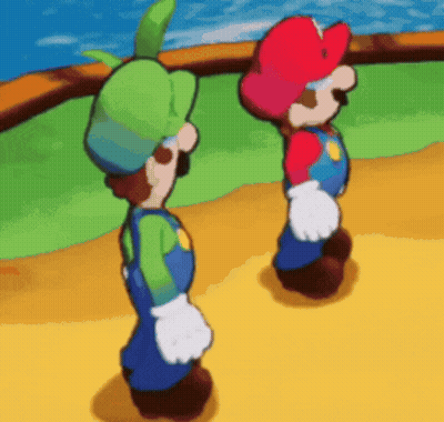 Two Cartoon Characters Standing On Yellow Surface GIF
