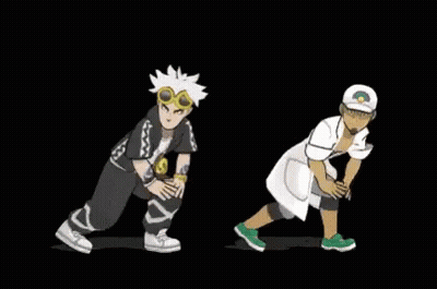 Two Cartoon Characters Standing Together GIF