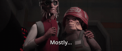 Two Cartoon Characters Standing Together One Says Mostly GIF