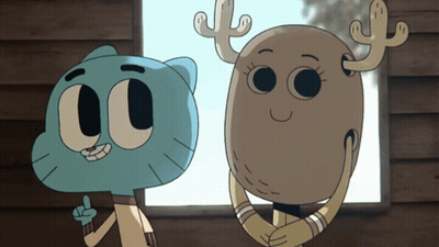 Two Cartoon Characters Standing Together GIF