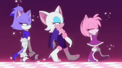 Two Cartoon Characters Standing With Purple Lights GIF