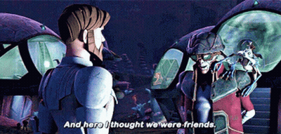 Two Cartoon Characters Talking And Here I Thought We Were Friends GIF