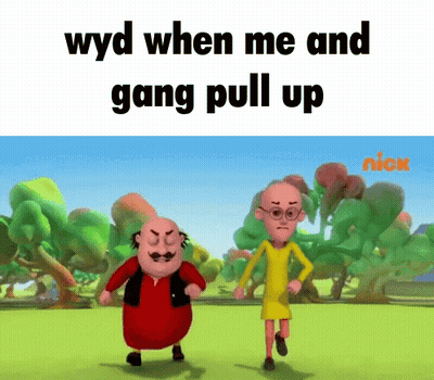 Two Cartoon Characters Walking In Field Wyd When Me And Gang Pull Up GIF