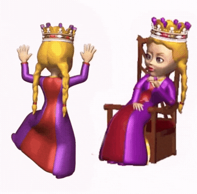 Two Cartoon Characters Wearing Crowns Are Dancing And One Is Sitting In A Chair GIF