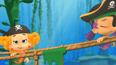 Two Cartoon Characters Wearing Pirate Hats With Skulls And Crossbones GIF