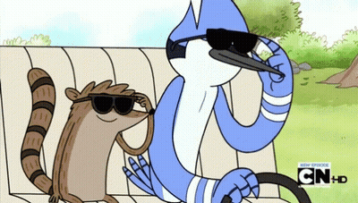 Two Cartoon Characters Wearing Sunglasses Are Sitting On A Couch With Cn Hd Written On The Bottom GIF