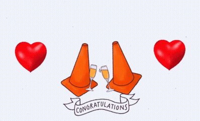 Two Cartoon Characters With Cones On Heads GIF