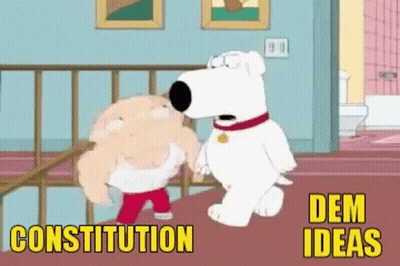 Two Cartoon Characters With Constitution And Dem Ideas GIF
