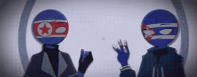 Two Cartoon Characters With Flags Waving At Each Other GIF