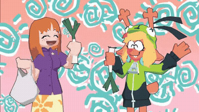 Two Cartoon Characters With Frog On Head GIF