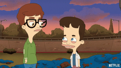 Two Cartoon Characters With Netflix Logo GIF
